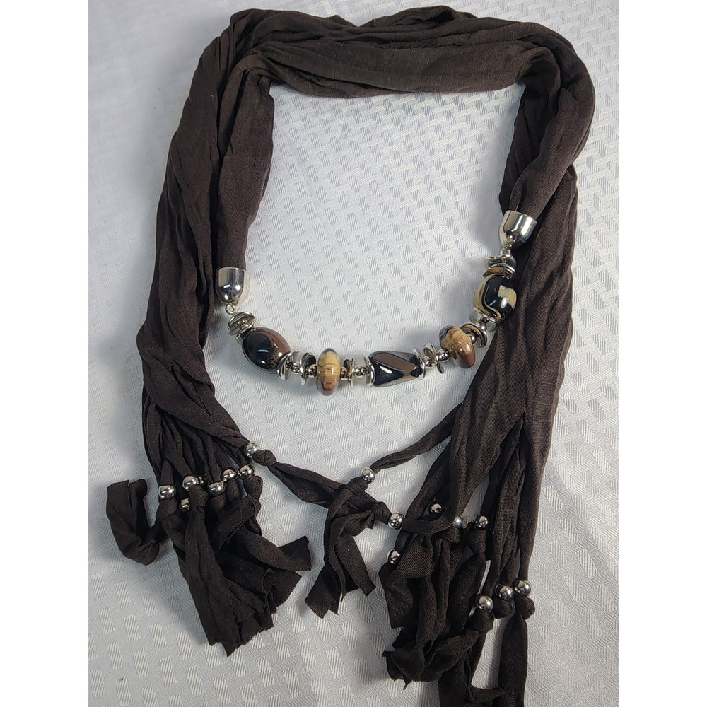 Black Dark Brown Jewelry Scarf, Belt Beaded Bling 76" Long Wrap New!